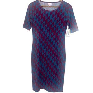 NWT LuLaRoe Julia Dress Maroon and Teal Abstract Print Size S